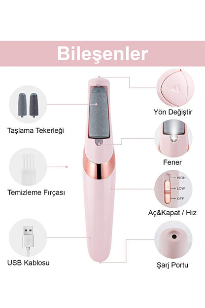 Blushcare tr™ USB Şarjlı Ayak Bakım Seti. Topuk ve Nasır Temizleyici